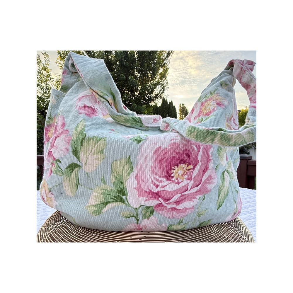 Handmade Reversible Floral‎ Hobo Bag Mint Green Rose Print Cottagecore Tote